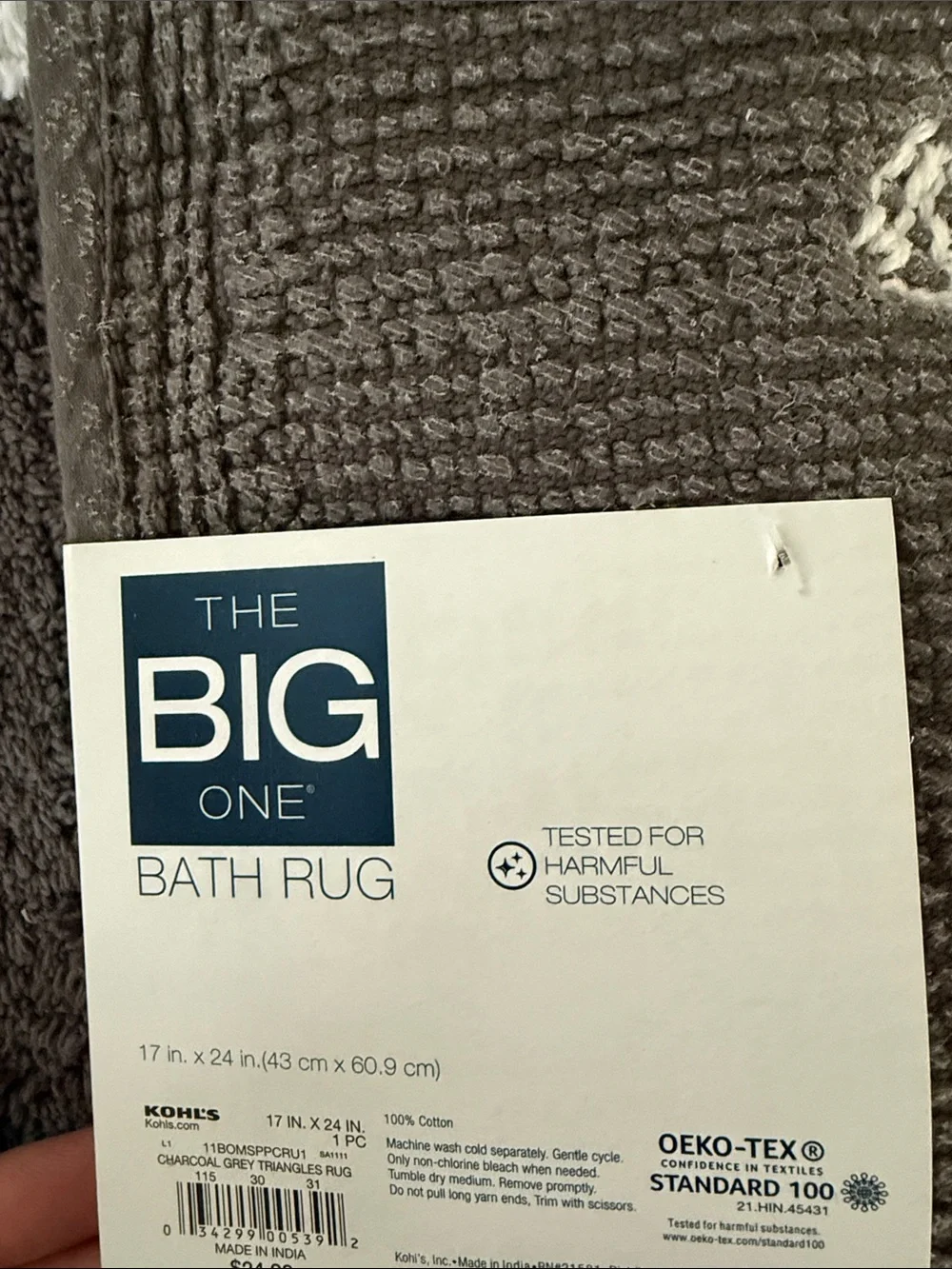 The Big One Grey and White Heart Bath Rug